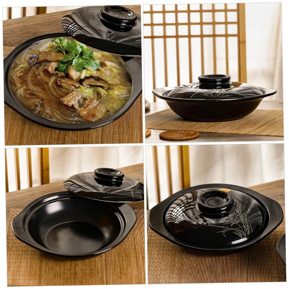 Кастрюля HEALLILY Терракотовая С крышкой Плоская Термостойкая Натуральная, фото №8