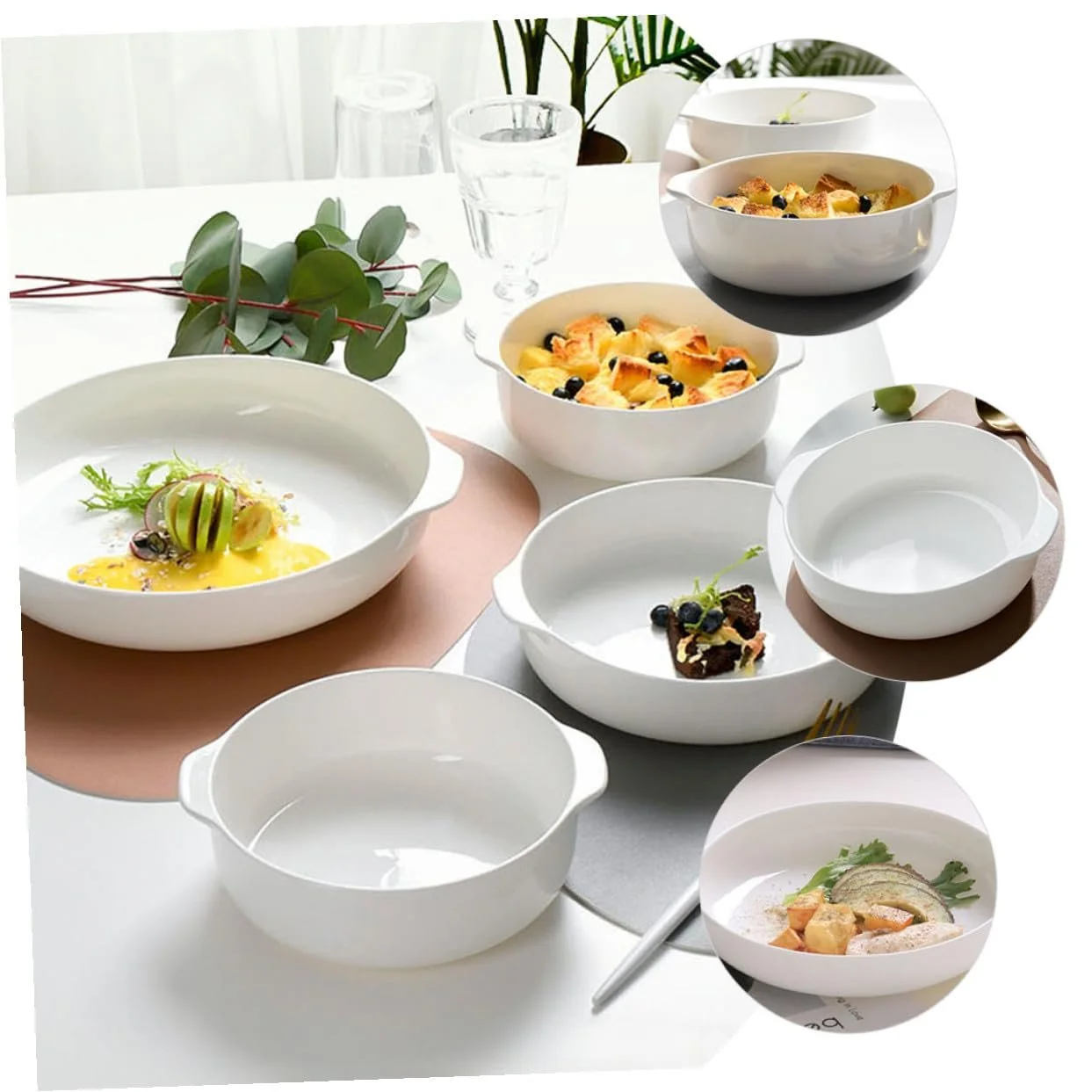 Керамическая форма для запекания INOOMP с двойной ручкой Белая, фото №4