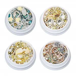 Стразы для ногтей 3D 4 коробки, разные формы, металлические заклепки, маленькие бусины для ногтей, икорные бусины для ногтей, блестящие драгоценные камни для ногтей, металлический драгоценный камень, искусственный жемчуг - Фото 1