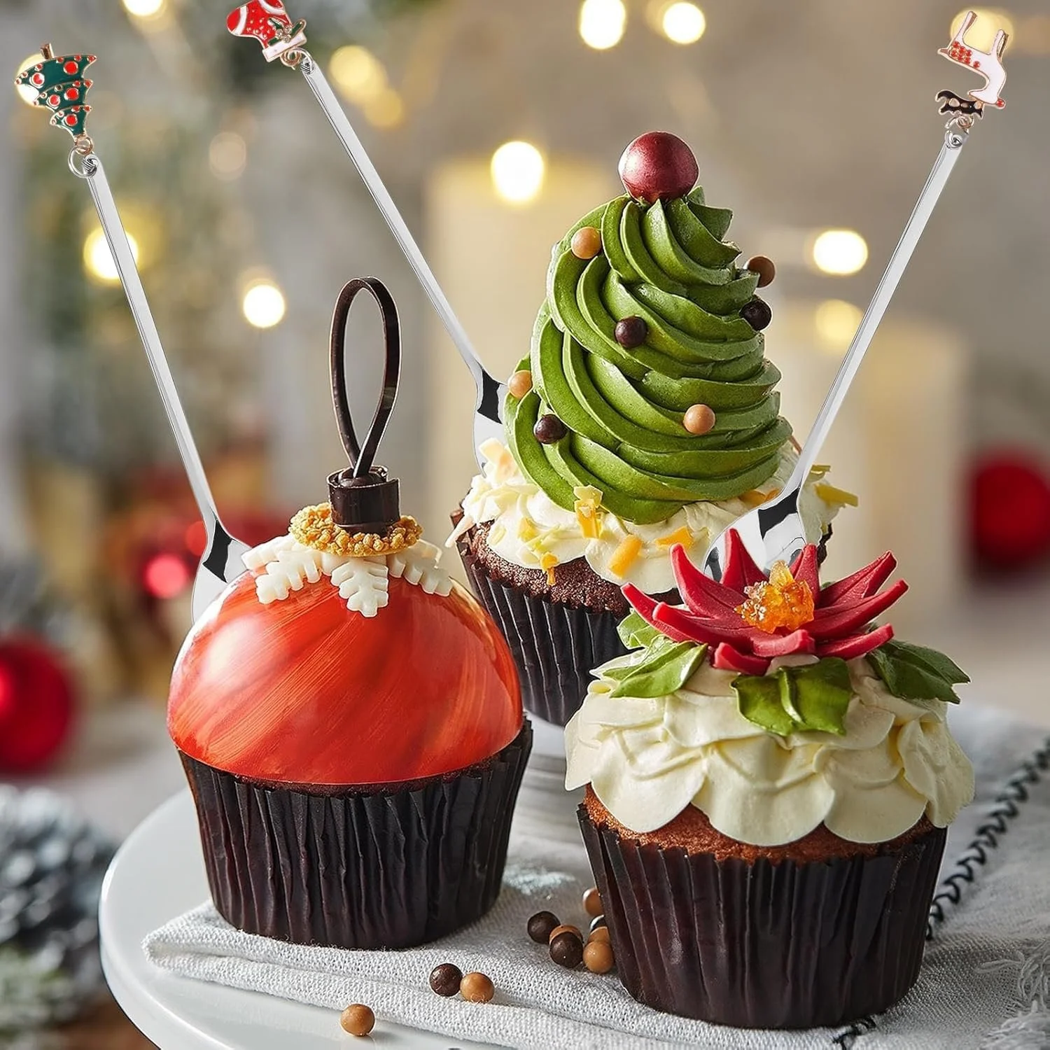 Набор из 6 рождественских ложек, маленькие бытовые ложки, десертные ложки, рождественские кофейные ложки, маленькие ложки, набор столовых приборов из нержавеющей стали, для чая, супа, подарочная упаковка, фото №4