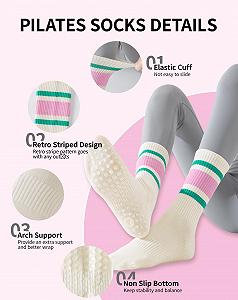 Носки для пилатеса для женщин, 3 пары, нескользящие, винтажные полоски, носки до середины голени, спортивные носки для балета, танцев у станка, батута, больницы, фитнеса, дома synthetic.ua - Фото 1