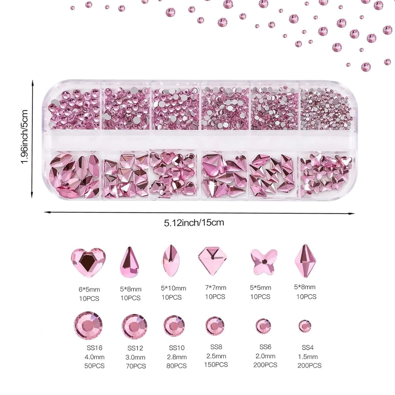 Набор страз для ногтей разных форм 810 шт., 3D AB кристаллы для ногтей, розовые стразы для акриловых ногтей, фото №2