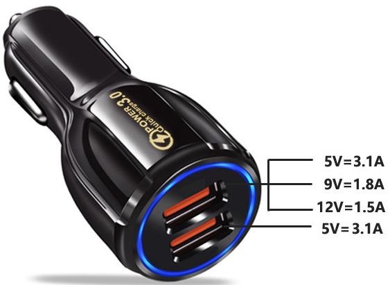 Зарядное устройство автомобильное Xiamen 2USB PD18W QC 3.0 Black 050555, фото №2