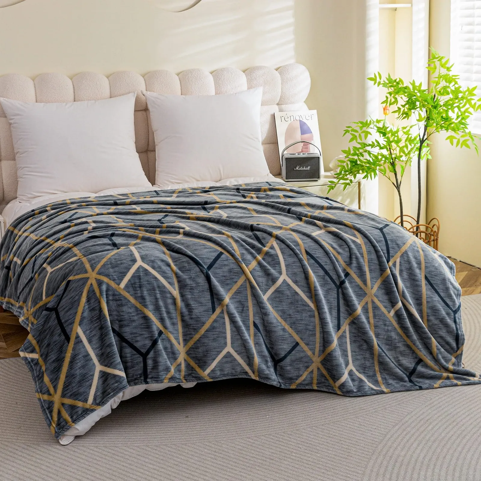 Одеяло Cuddly Blanket Геометрический узор 160 x 200 см Зимнее одеяло Пушистое теплое покрывало для кровати Гостиная Декоративное одеяло для дивана, фото №7