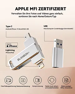 USB-флеш-накопичувач 128GB MFi Certified 3-in-1 Lightning/USB-C/USB 3.0 synthetic.ua - Фото 1