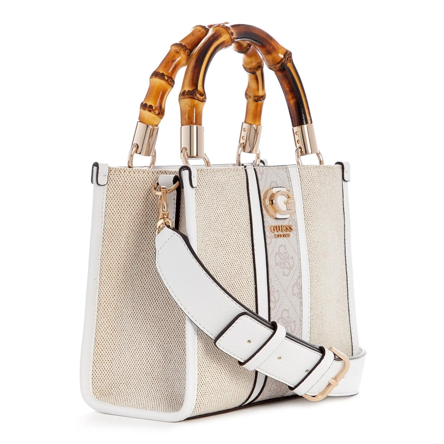 Сумка GUESS Kerima Bamboo 2 Compartment Mini Tote Natural/Dove Logo, фото №5 Сумка GUESS Kerima Bamboo 2 Compartment Mini Tote Natural/Dove Logo, фото №5