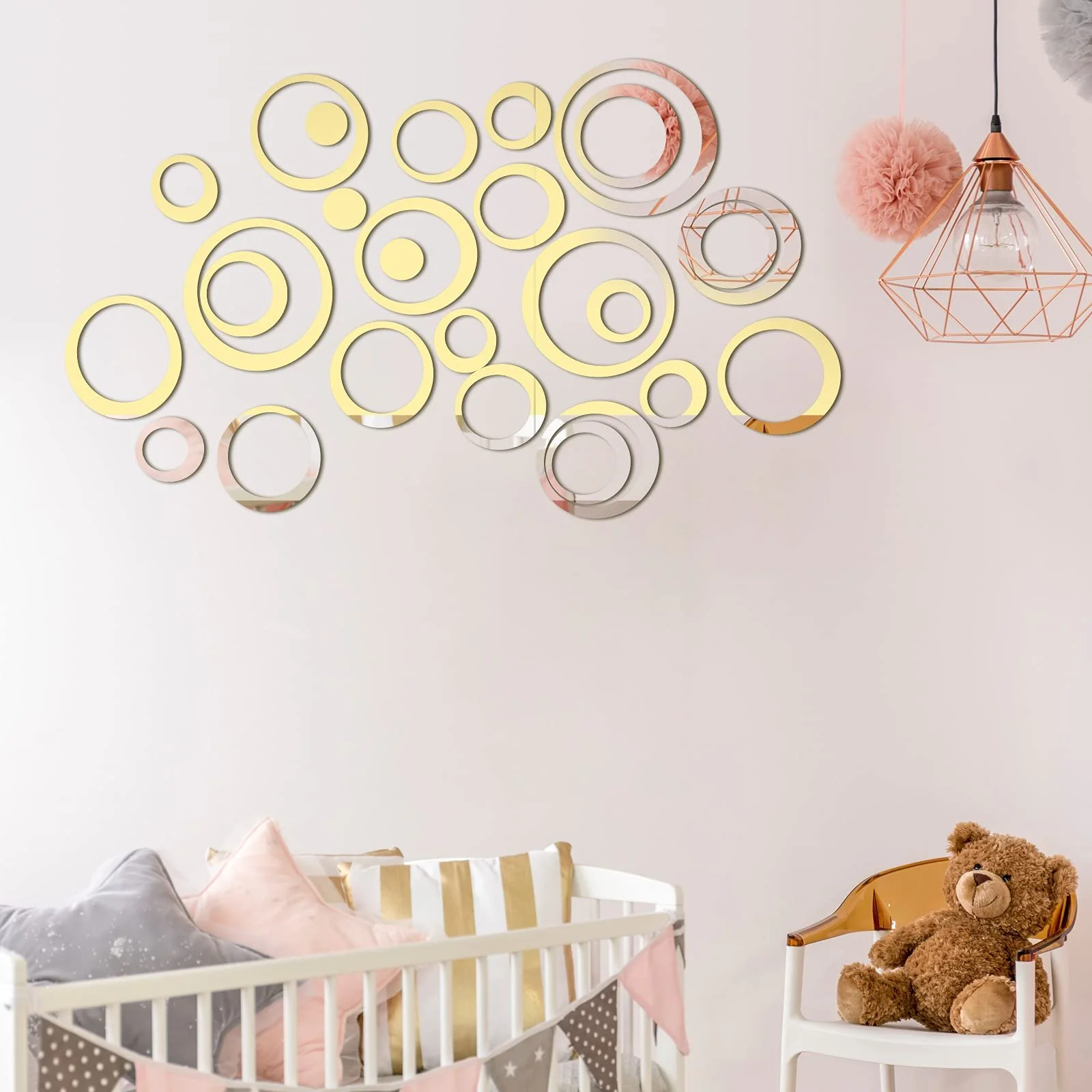 Наклейки на стену зеркальные круги 72 шт акриловые съемные черные, серебристые и золотые, фото №6