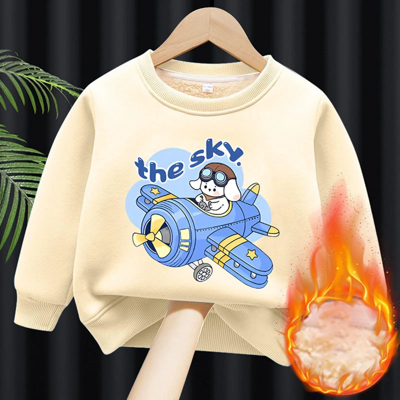 Пуловер Толстовка с круглым вырезом и флисовой подкладкой для детей, мальчиков и девочек, тёплая кофта 176, фото №2