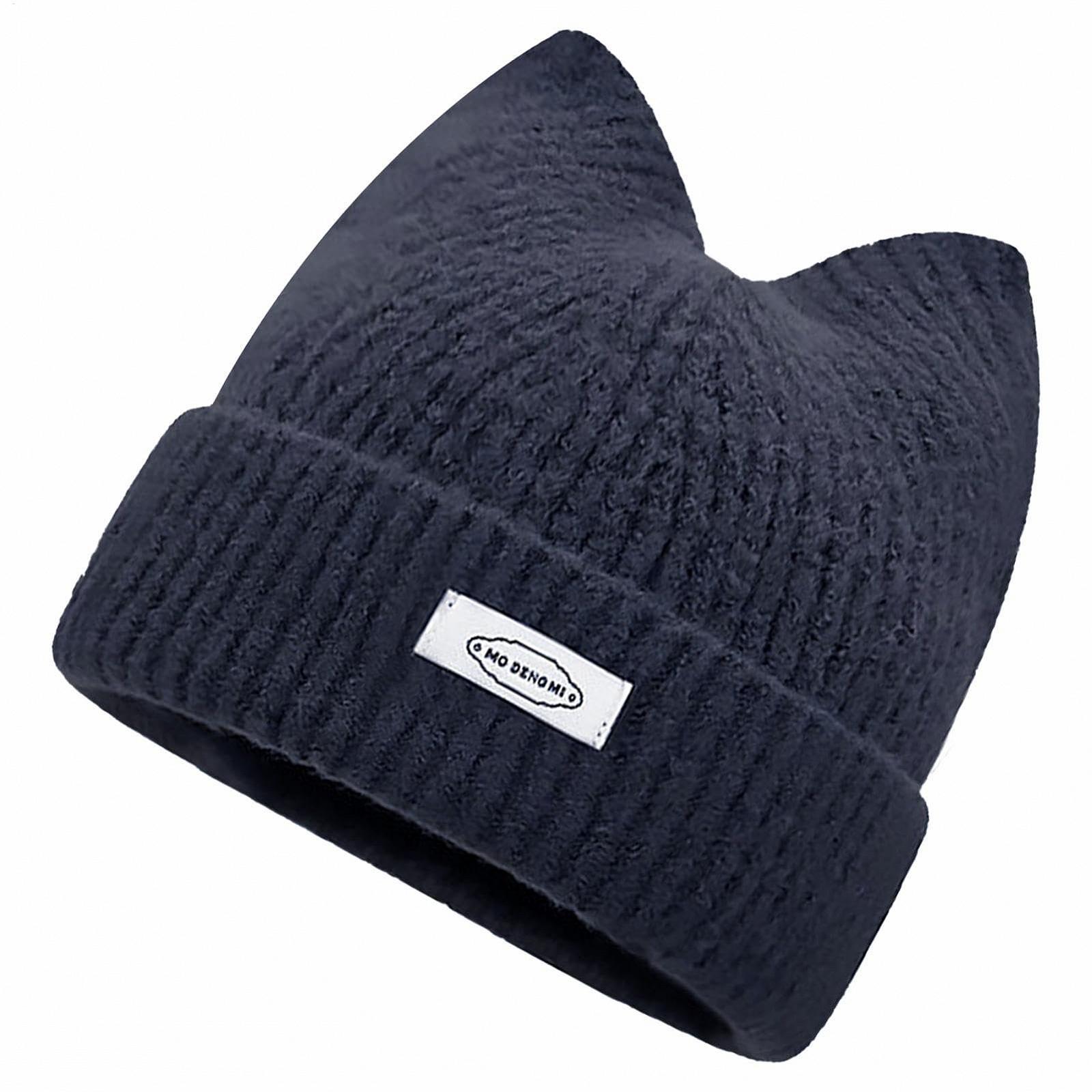 Вязаная зимняя шапка для женщин и девочек Ушки котика Черно-синий, фото №4 Вязаная зимняя шапка для женщин и девочек Ушки котика Черно-синий, фото №4