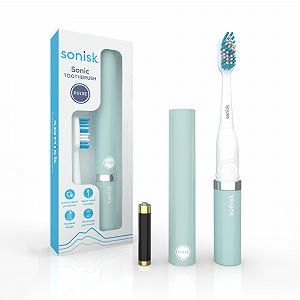 Зубная щетка электрическая Sonisk Pulse на батарейках, портативная, дорожный размер, с антимикробной звуковой технологией, 1 x батарейка, 2 x насадки, 1 x дорожный чехол в комплекте, бирюзовый - Фото 1