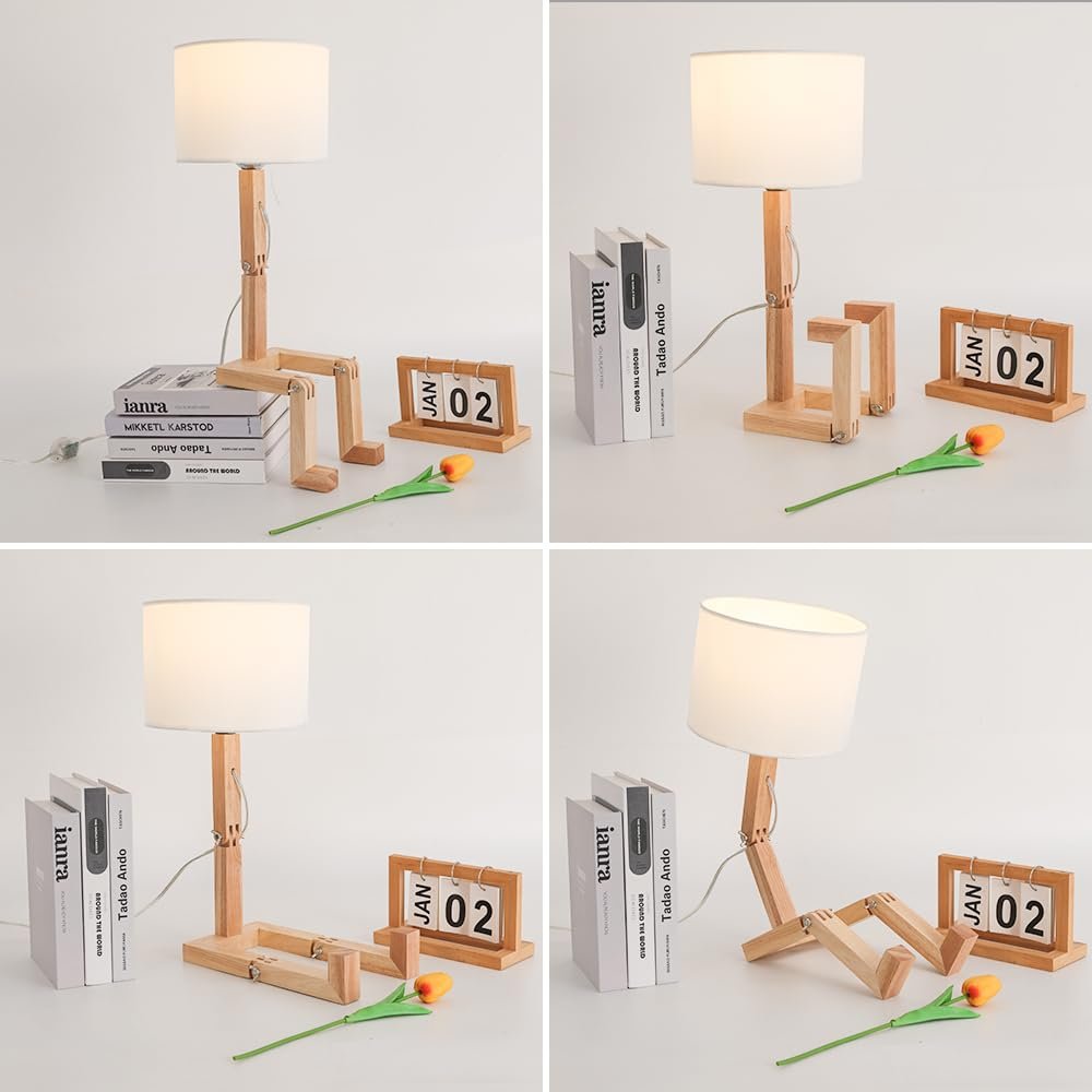 Настільна лампа дерев'яна E27 ретро дизайн Robot Joint білий плафон, фото №5