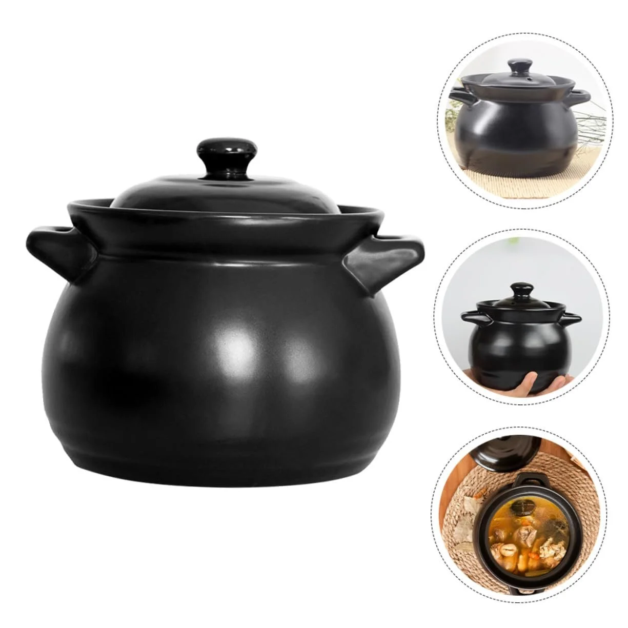 Кастрюля для тушения керамическая термостойкая черная, фото №8