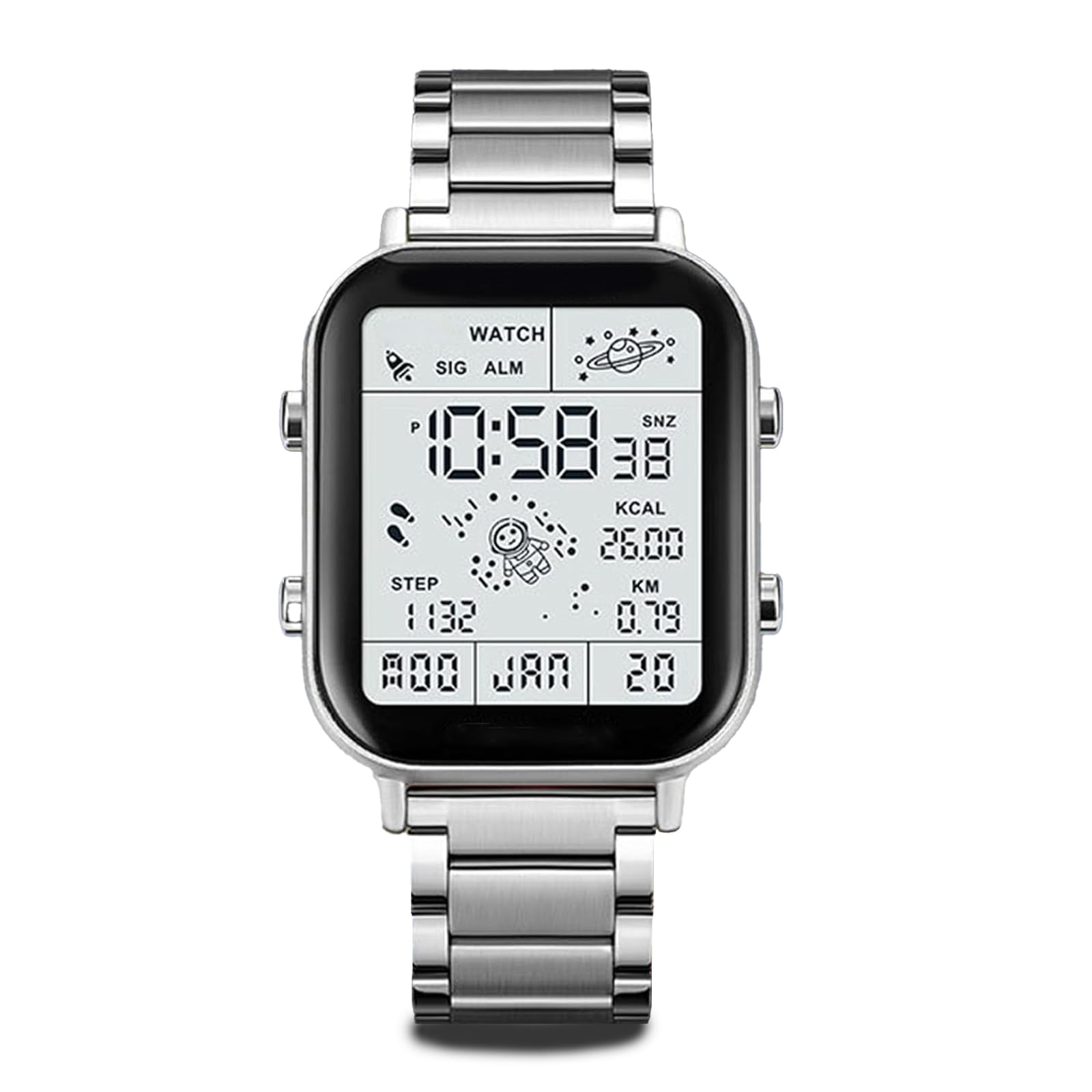 Мужские цифровые часы водонепроницаемые с стальным ремешком квадратный LED с подсветкой шагомер спортивные для наружного и внутреннего использования, фото №1 Мужские цифровые часы водонепроницаемые с стальным ремешком квадратный LED с подсветкой шагомер спортивные для наружного и внутреннего использования, фото №1