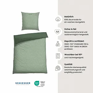 Комплект постільної білизни Schiesser Двосторонній 2 предмети Renforcé 100% Бавовна Oeko-Tex На блискавці 135 х 200 см + 80 х 80 см Зелений synthetic.ua - Фото 1