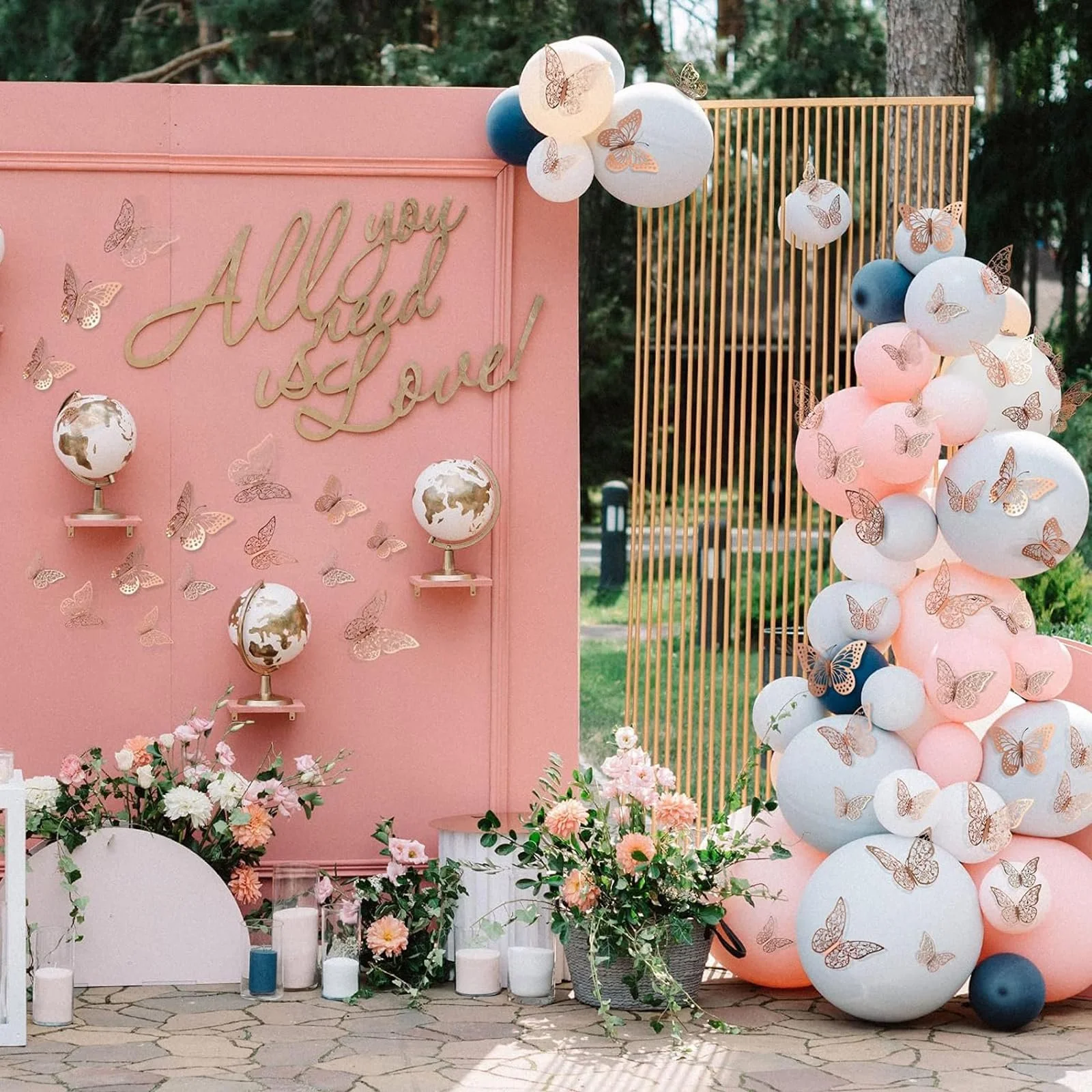 Наклейки на стіну 3D Butterflies 36 шт. Рожеве золото, фото №5