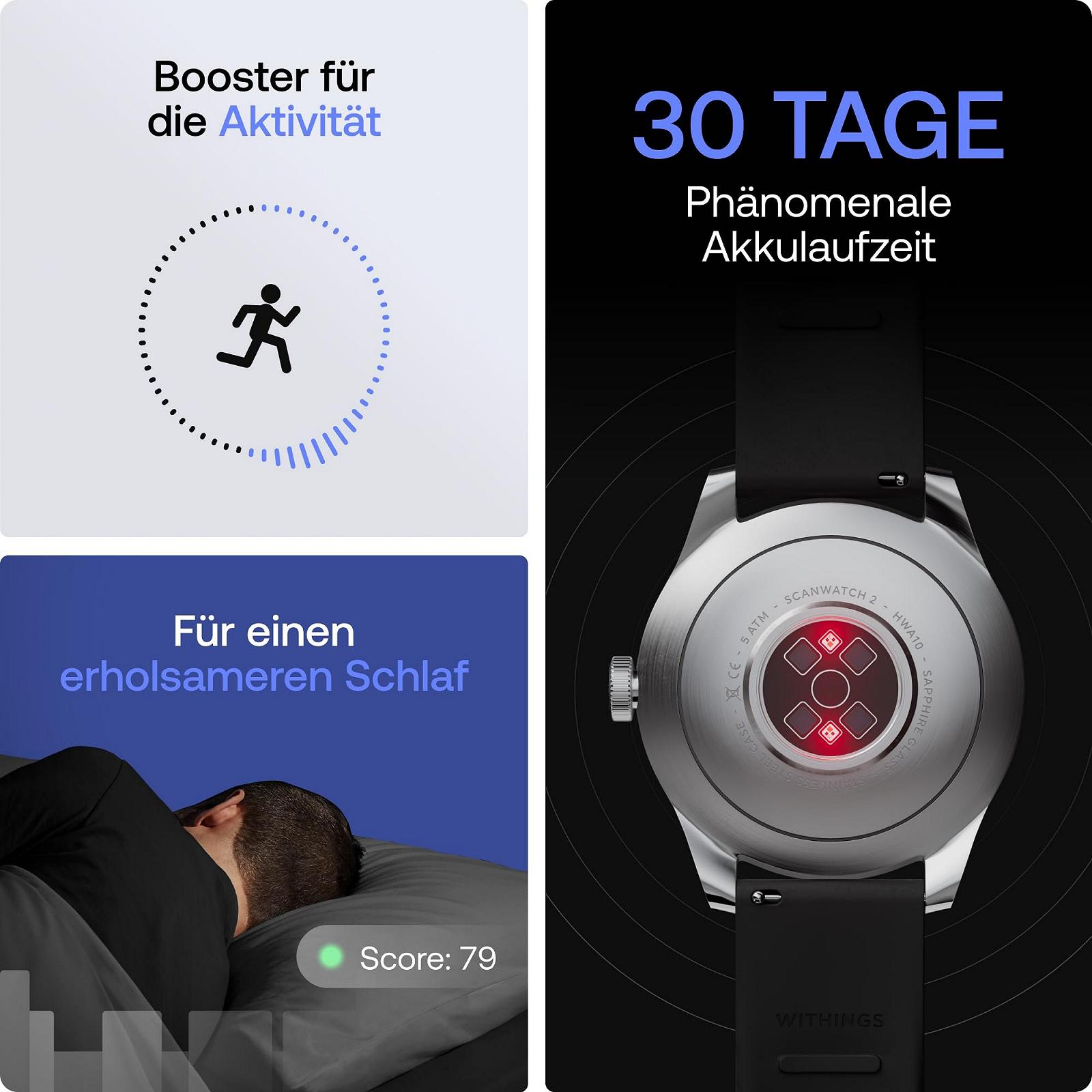 Смартгодинник Withings ScanWatch 2 ECG, SpO2, Температура, Відстеження сну, Здоров'я дихальних шляхів, Активність, Калорії, Водонепроникний, 30 днів роботи від батареї, фото №6