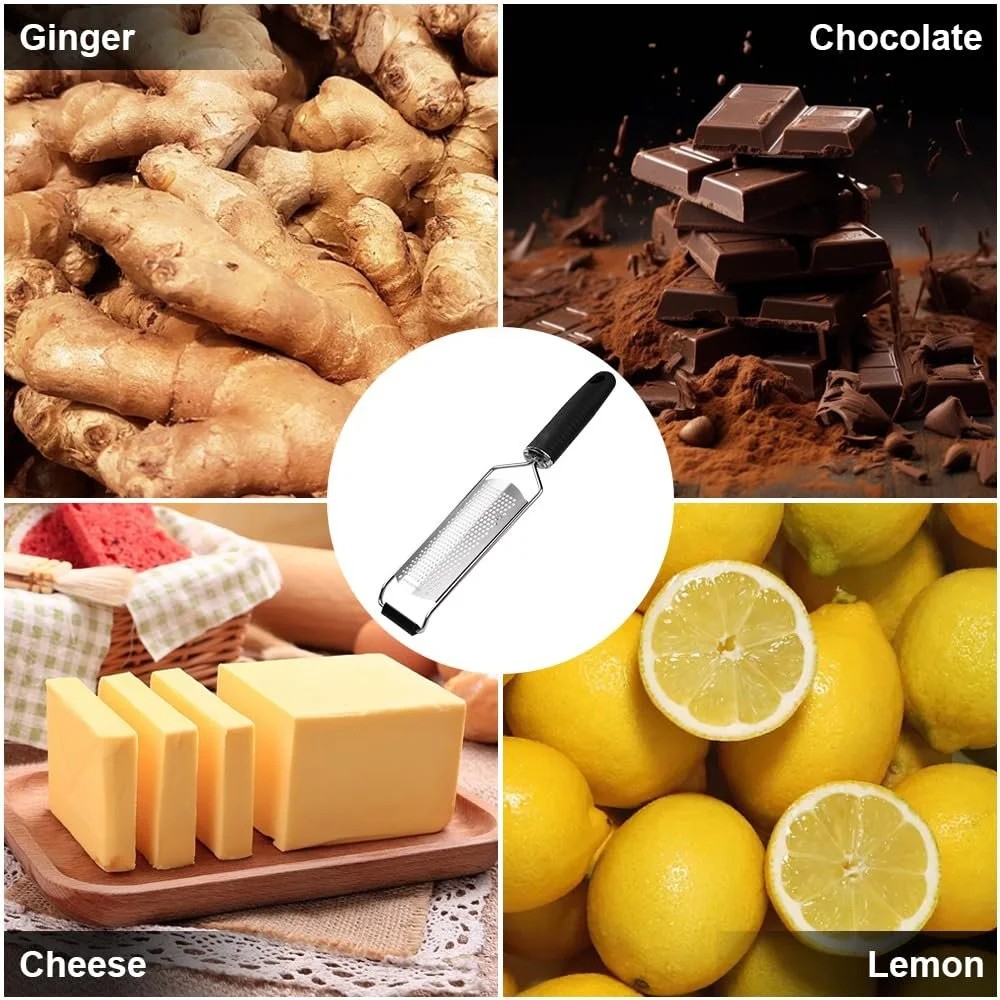 Терка для сиру Пармезан, цедри лимона, ручна з нержавіючої сталі з гумовою ручкою, фото №9