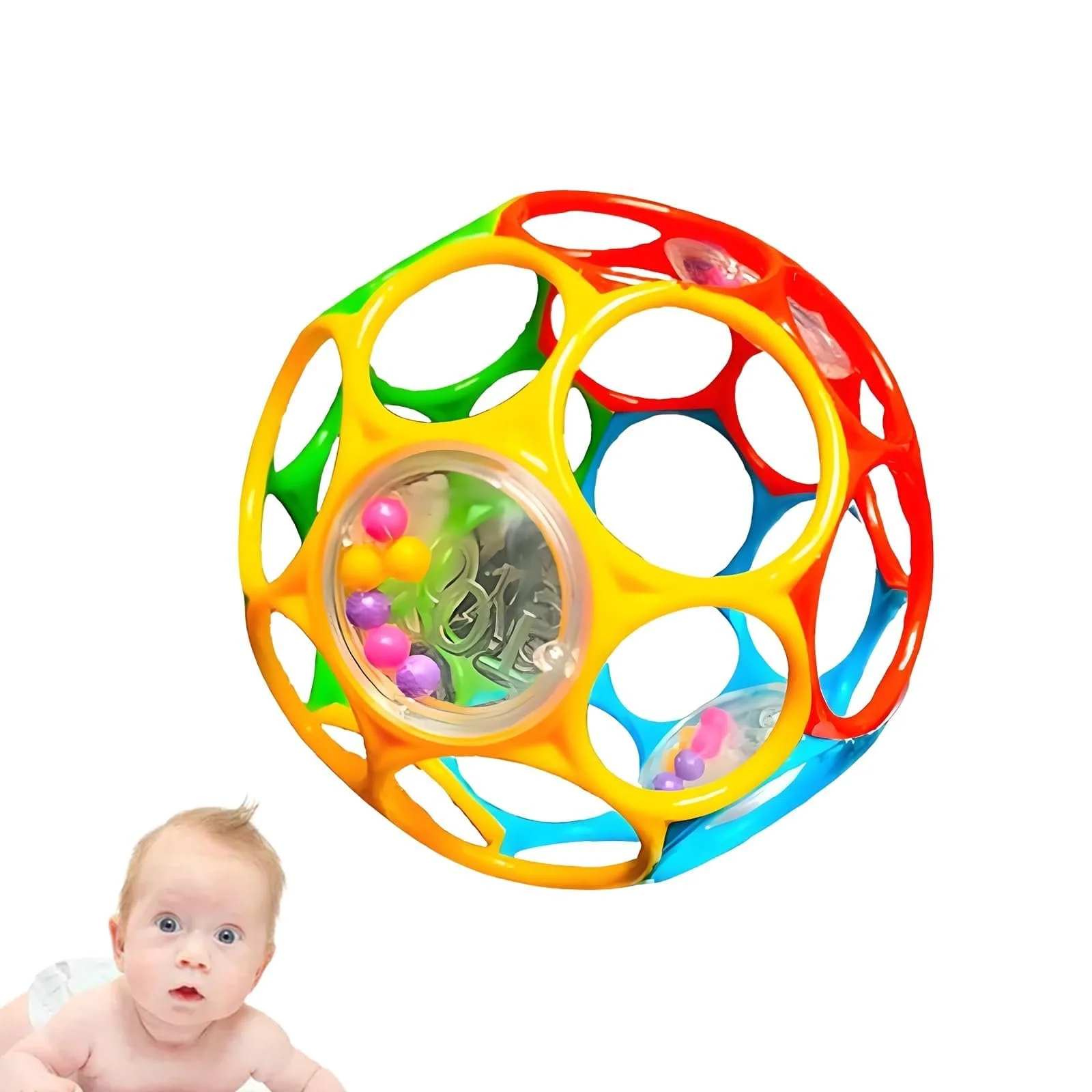 Мяч для младенцев разноцветный, игрушка-погремушка для младенцев 6 месяцев, развивает моторику, сенсорное развитие, легко держать, фото №1