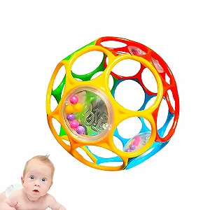 М'яч для немовлят різнокольоровий, іграшка-брязкальце для немовлят 6 місяців, розвиває моторику, сенсорний розвиток, легко тримати - Фото 1