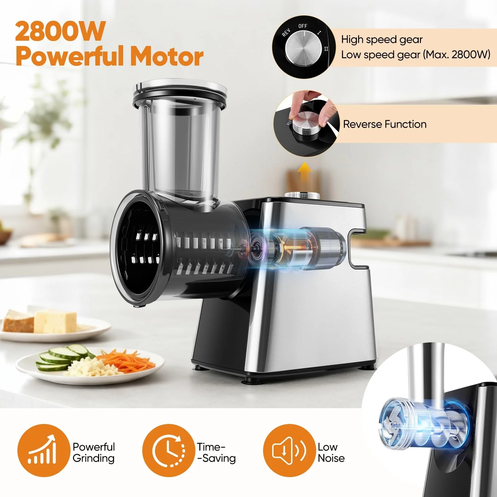 Электрическая мясорубка 2800 W, 5-в-1, с насадками для овощей и сыра, фото №3