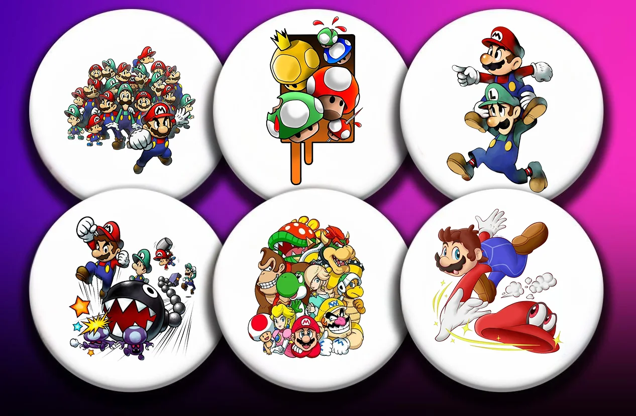 Набор значков "Super Mario" на булавке, 44 мм, 6 шт, фото №1