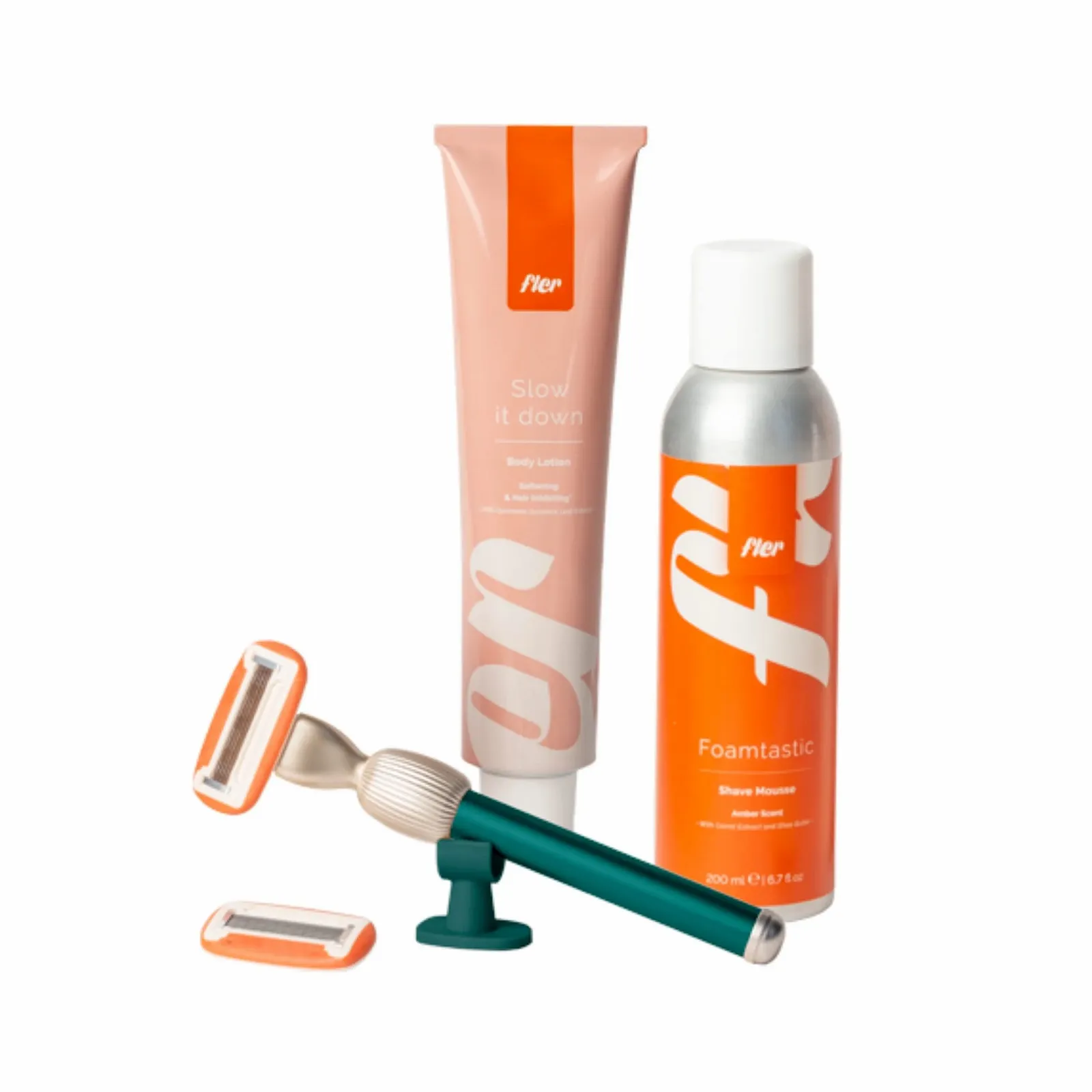 Набор для бритья Fler Smooth Skin Set Бритва, держатель, 2 сменных лезвия, пена и крем Хвойный зеленый, фото №1