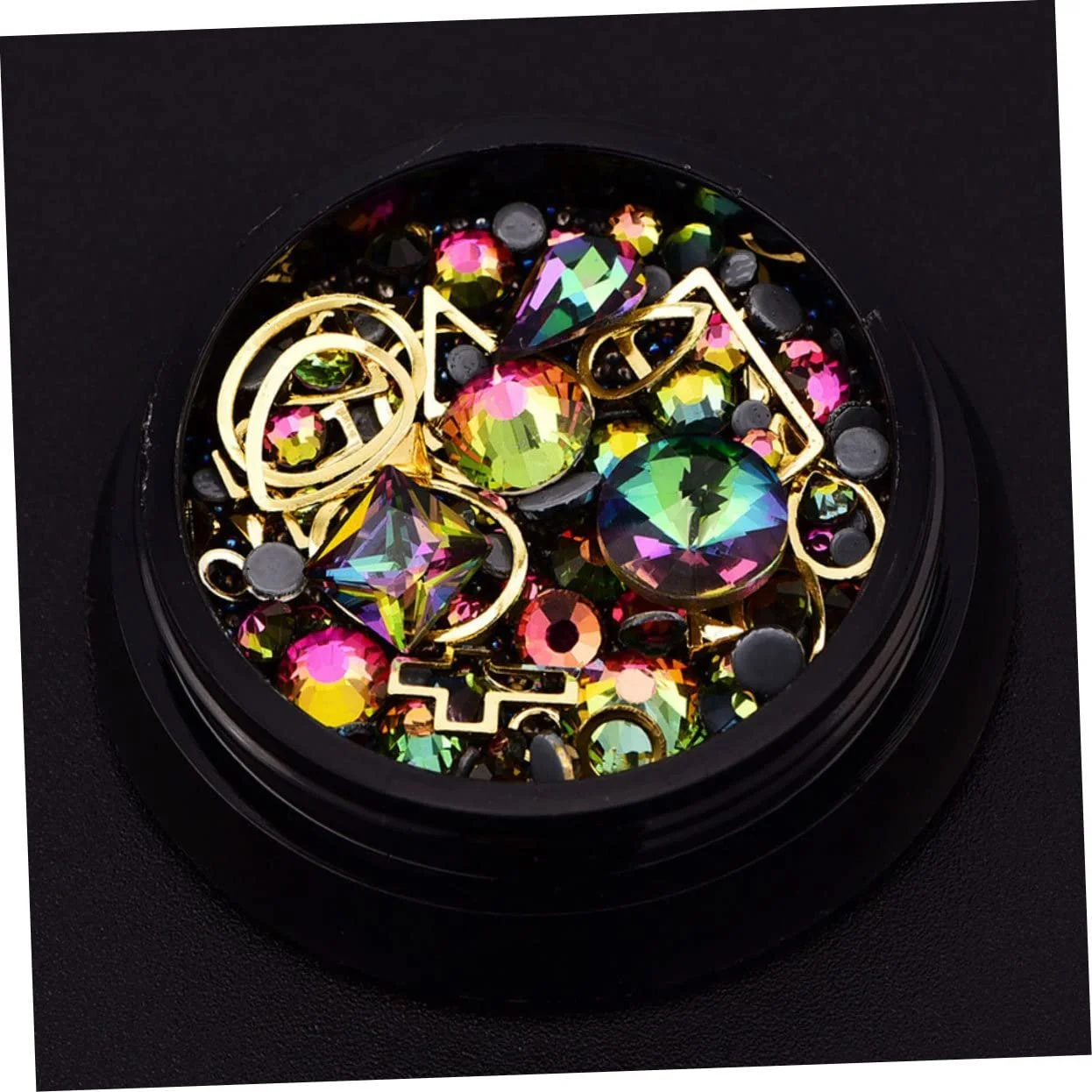 Стразы для ногтей Healvian 4 шт. Разный стиль в черном контейнере. Диаметр для украшения ногтей, телефонов, дома и стекла. Сине-фиолетовый, цветной, фото №8