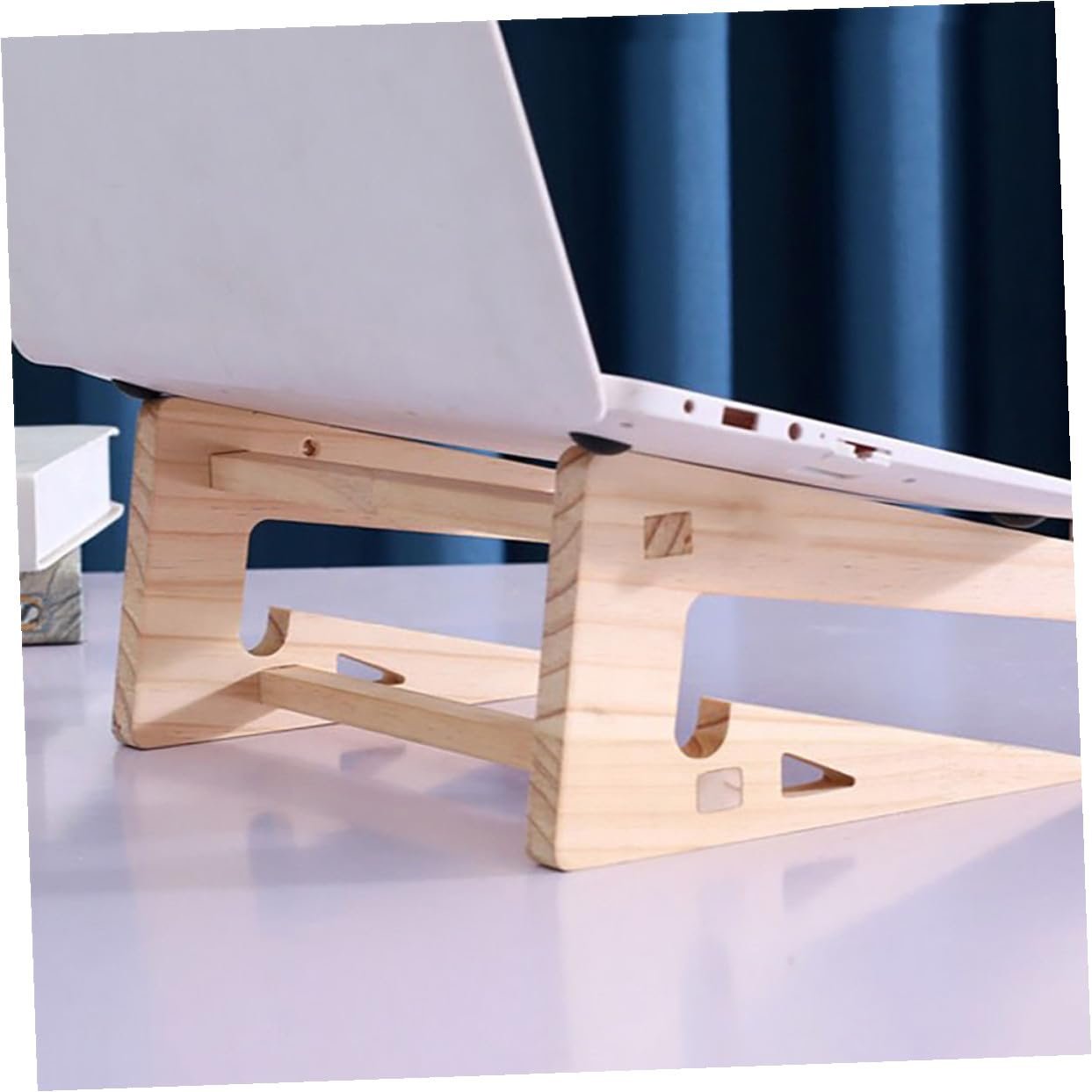 Эргономичная деревянная подставка для ноутбука для ноутбуков Прочный настольный держатель с вентиляцией Регулируемая по высоте для офиса Домашнего офиса Защита шеи и спины, фото №8