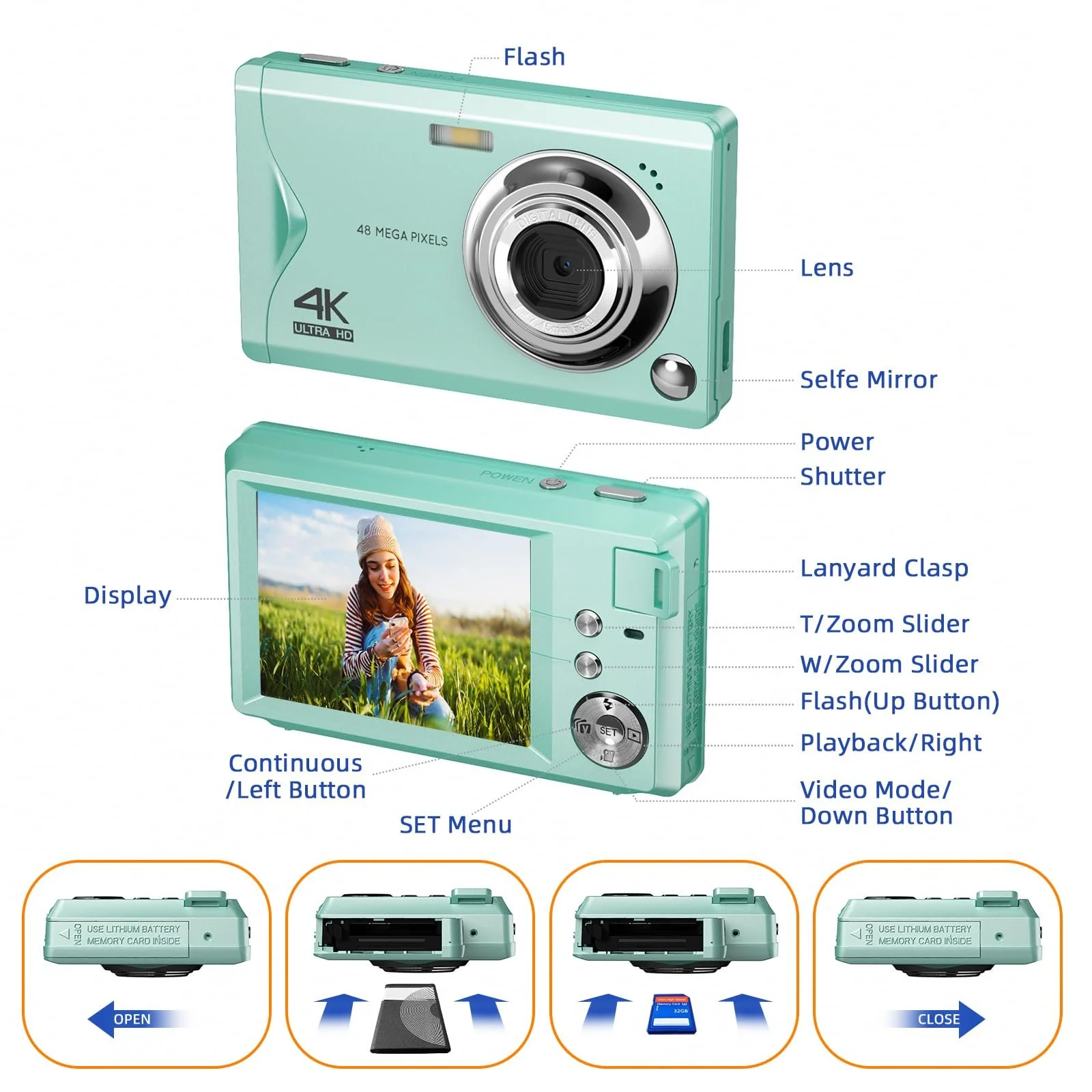 Цифрова камера CCN 48MP 1080P FHD 3,0-дюймовий екран 16X Digital Zoom Зелена, фото №2