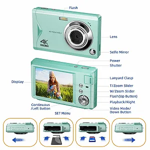 Цифрова камера CCN 48MP 1080P FHD 3,0-дюймовий екран 16X Digital Zoom Зелена synthetic.ua - Фото 1