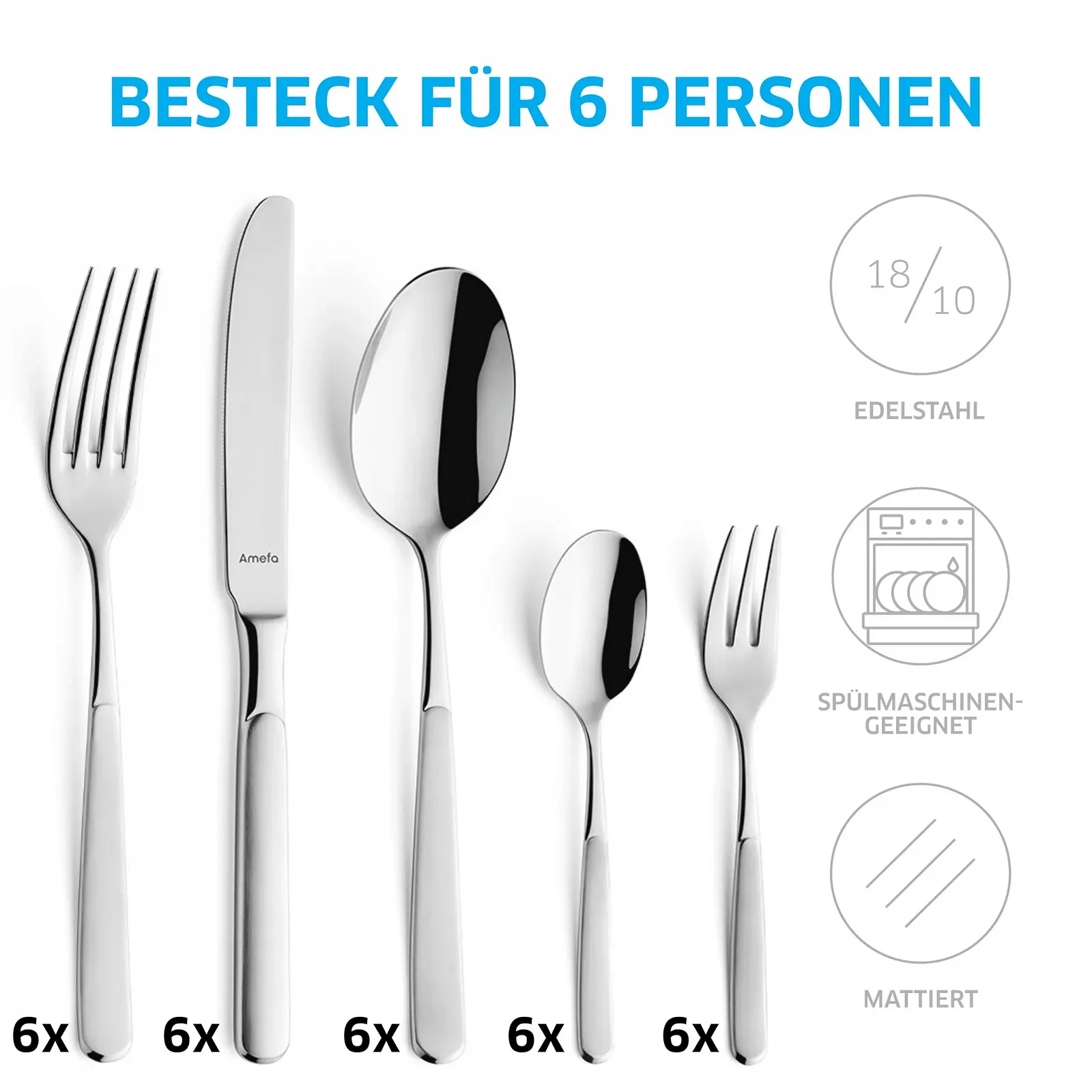 Набір столових приборів Amefa SATINA 30 предметів (6 персон) Нержавіюча сталь, фото №2 Набір столових приборів Amefa SATINA 30 предметів (6 персон) Нержавіюча сталь, фото №2