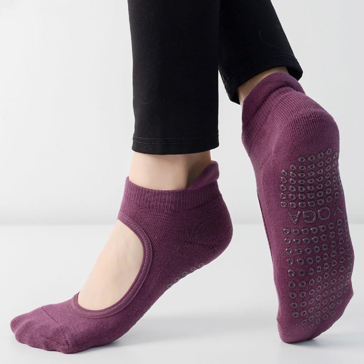 Носки для йоги Хлопковые с нескользящими вставками Размер One Size, фото №5