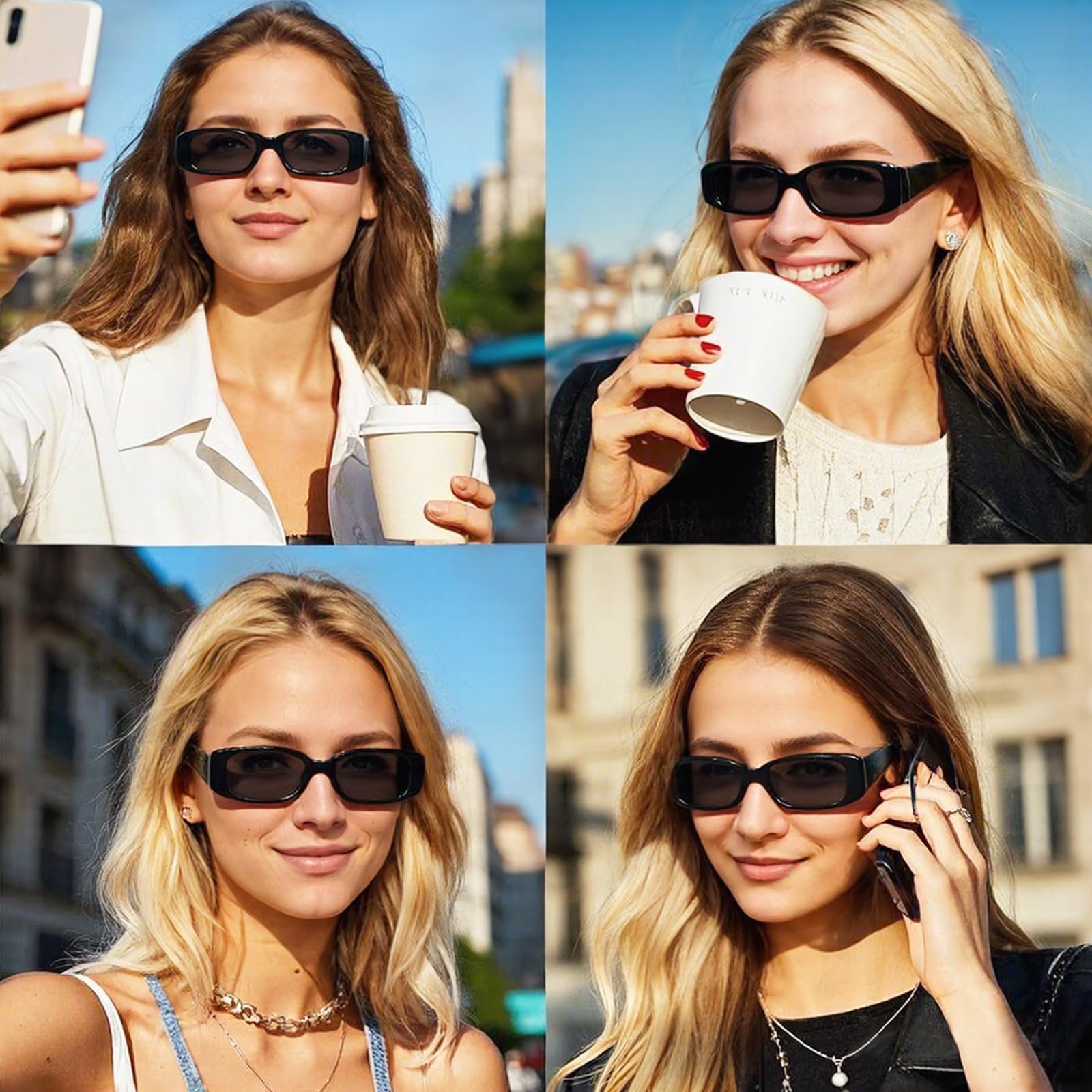 Сонцезахисні окуляри Вінтажні Прямокутні Тонкі Чорний, 4 шт, фото №4 Сонцезахисні окуляри Вінтажні Прямокутні Тонкі Чорний, 4 шт, фото №4