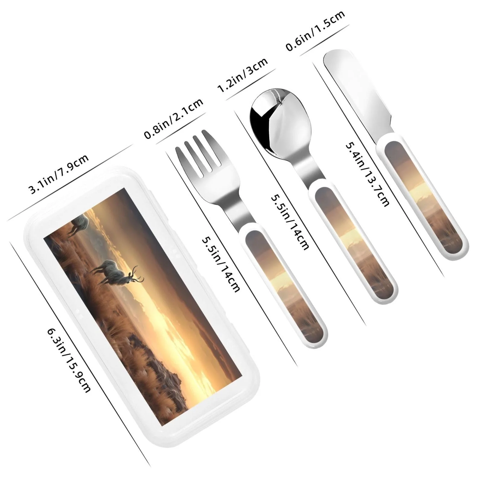 Дитячий набір столових приборів з малюнком «Самотні тварини», фото №3 Дитячий набір столових приборів з малюнком «Самотні тварини», фото №3