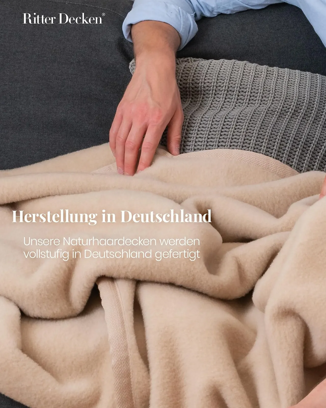 Покривало Ritter Decken Cashmera Кашемір, 150 x 200 см, кремовий, зроблено в Німеччині, фото №6