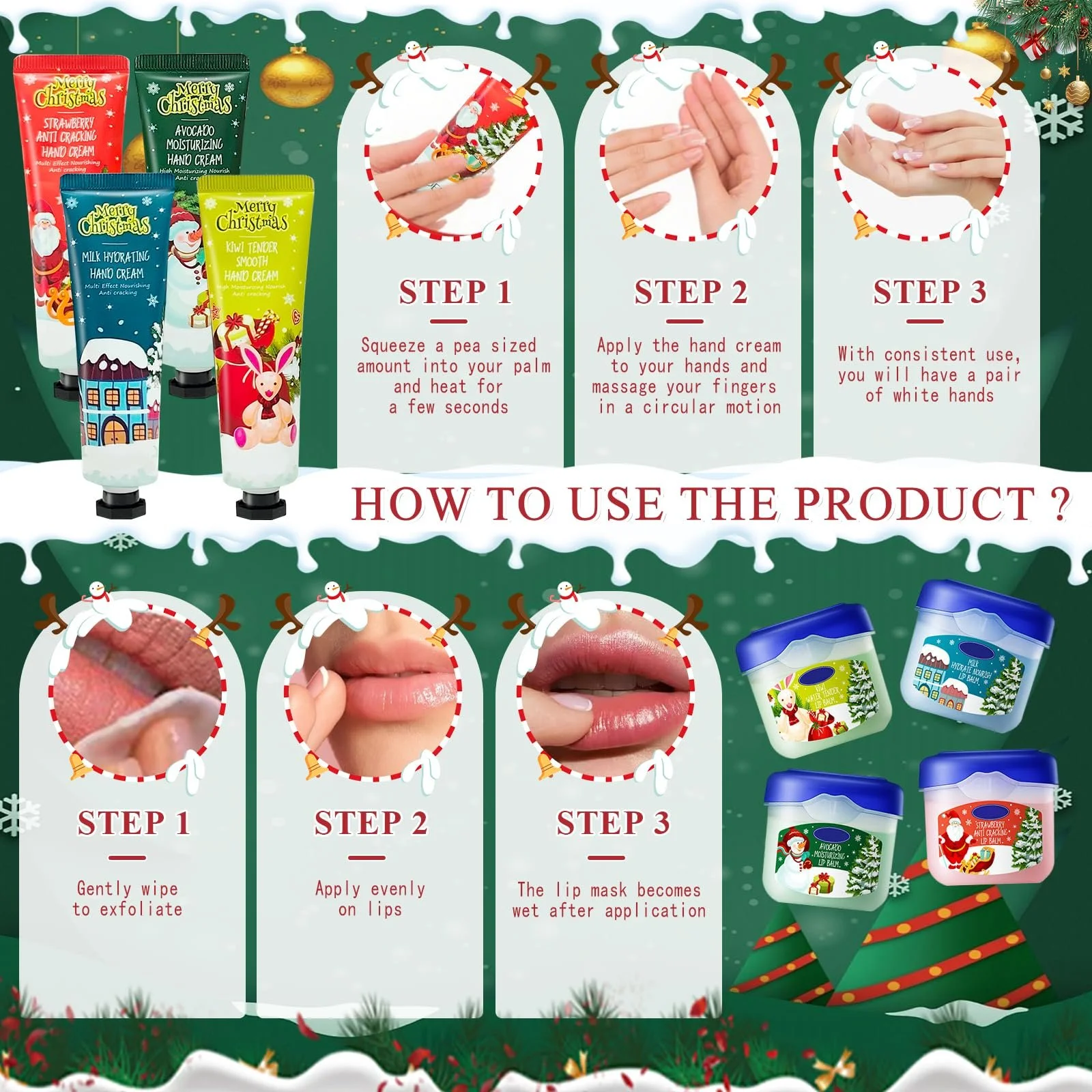 Набір Різдвяних кремів для рук 4 x Міні-крем для рук + 4 x Міні-бальзам для губ, фото №7