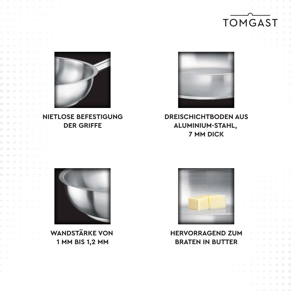 Сковорідка TOMGAST Діаметр: 24 см Висота: 5 см Колір: нержавіюча сталь, фото №5 Сковорідка TOMGAST Діаметр: 24 см Висота: 5 см Колір: нержавіюча сталь, фото №5