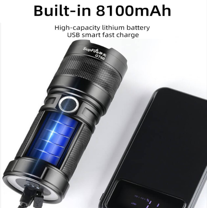 Фонарик ручной аккумуляторный двухсторонний GT60 SuperFire 2600 Lumen IP34, фото №5