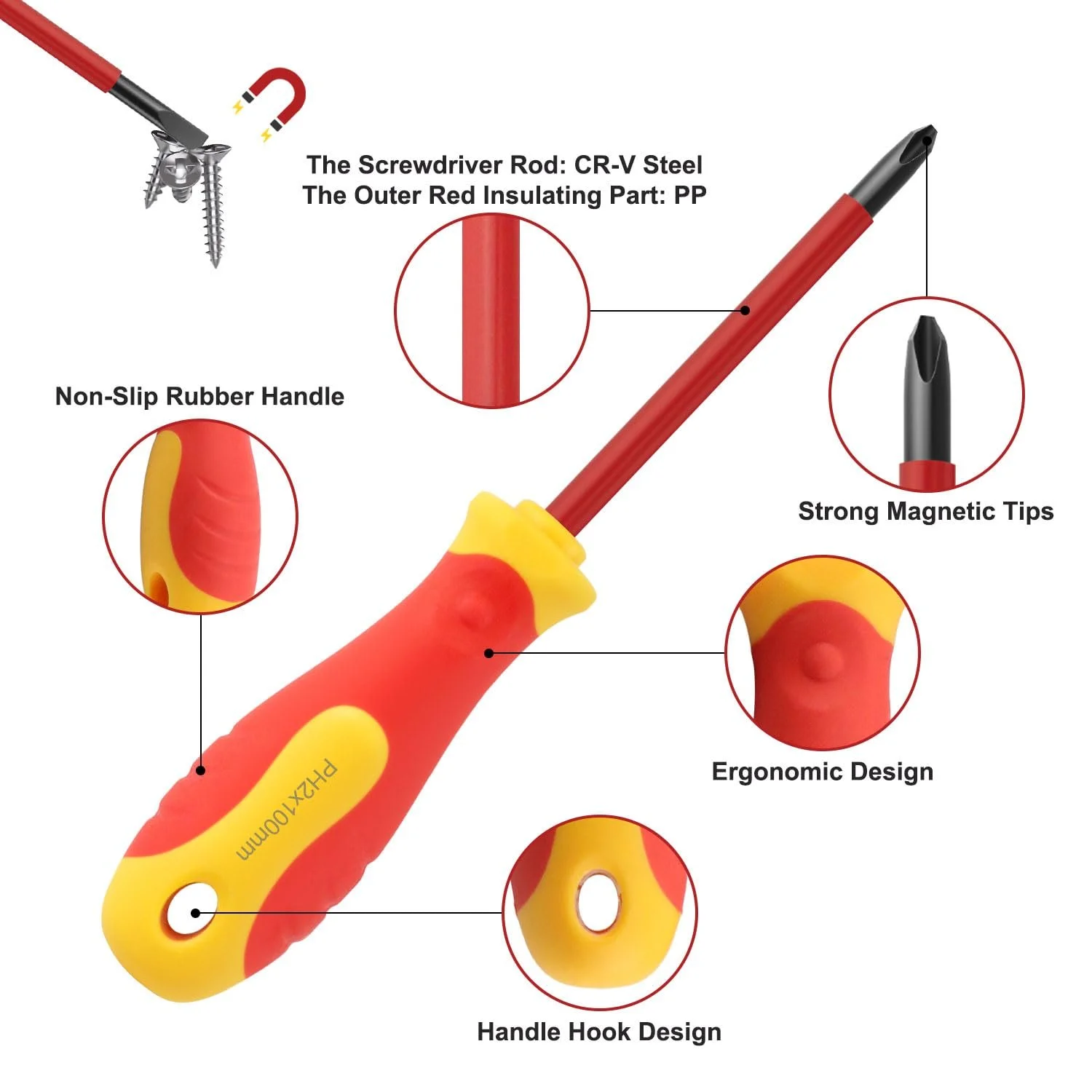 Набір діелектричних магнітних викруток 9 предметів до 1000 В Chrome Vanadium, фото №3
