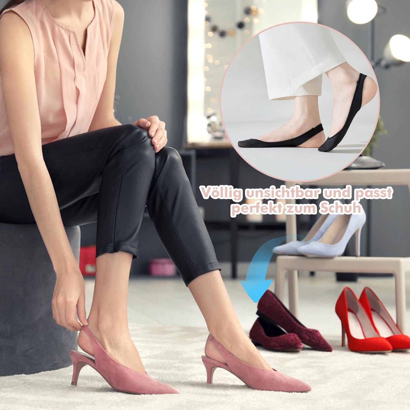 Носки ZOCONE Ankle Ballerina, 8 пар, дышащие, невидимые, противоскользящие силиконовые, для туфель-слингбэков, черный, телесный, серый, белый, фото №7