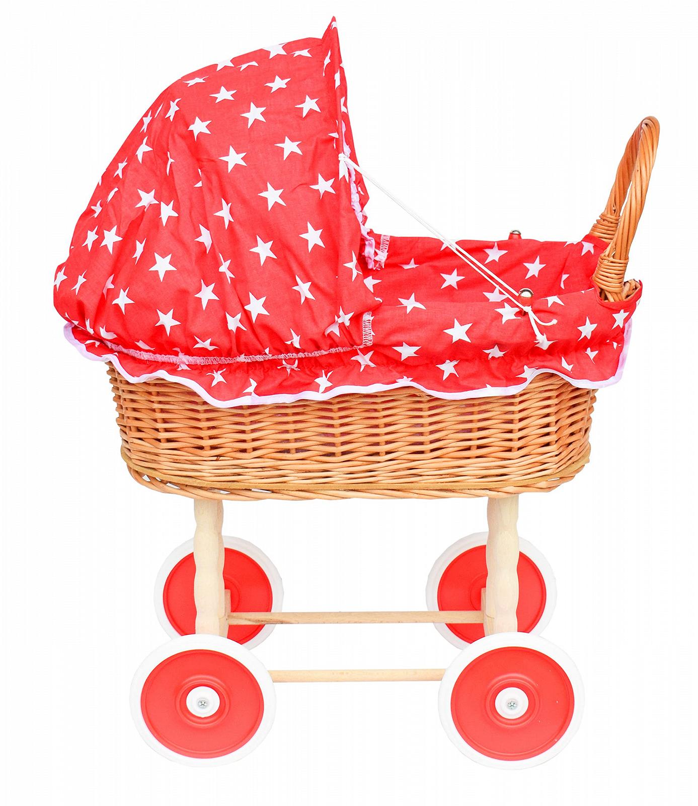 Коляска для ляльок Плетена Візок Різні дизайни Зірочки Червоний, фото №3 Коляска для ляльок Плетена Візок Різні дизайни Зірочки Червоний, фото №3