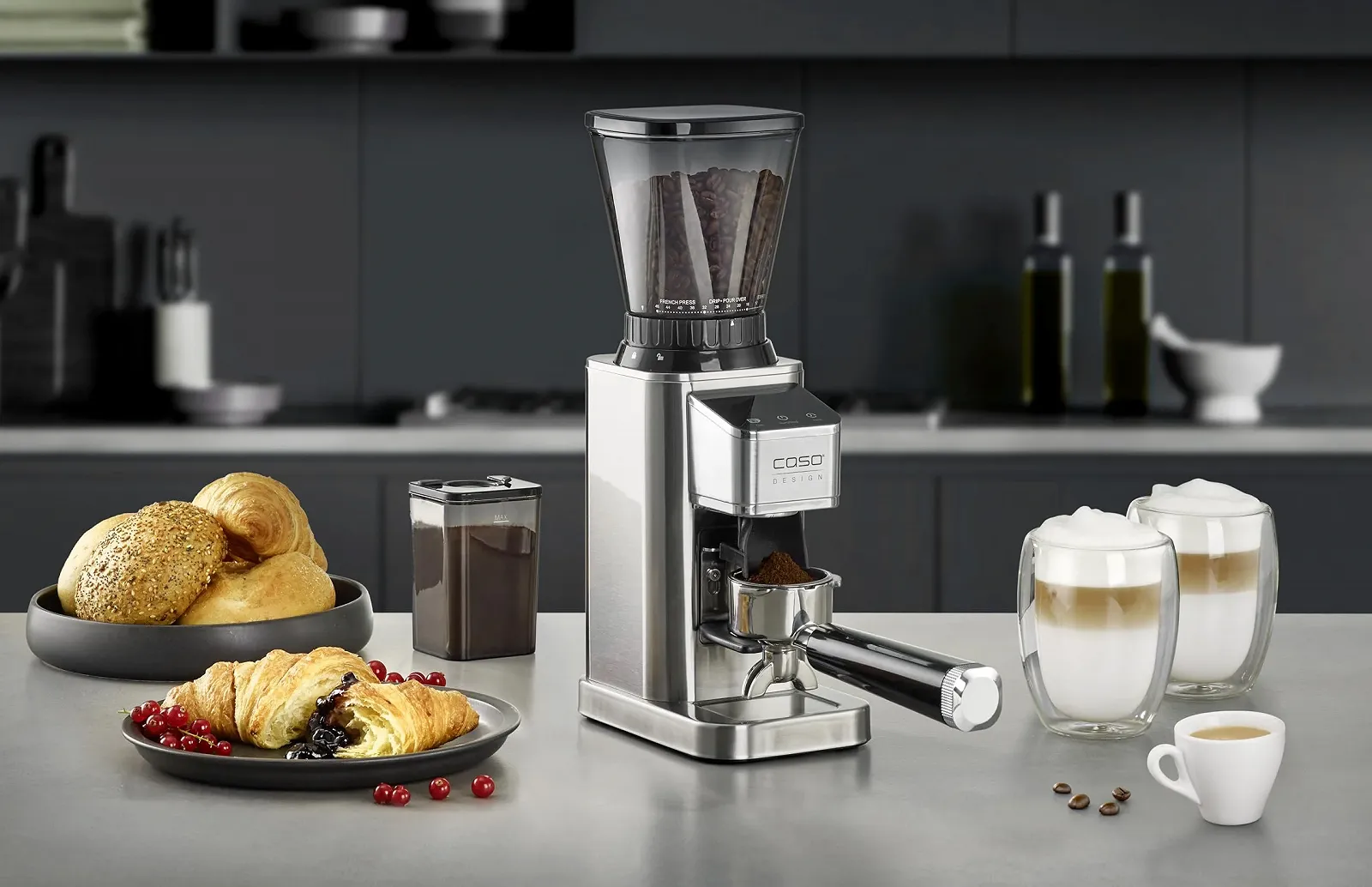 Электрическая кофемолка CASO BaristaChef Inox, коническая из нержавеющей стали, с держателем портафильтра, 48 уровней помола, фото №10 Электрическая кофемолка CASO BaristaChef Inox, коническая из нержавеющей стали, с держателем портафильтра, 48 уровней помола, фото №10