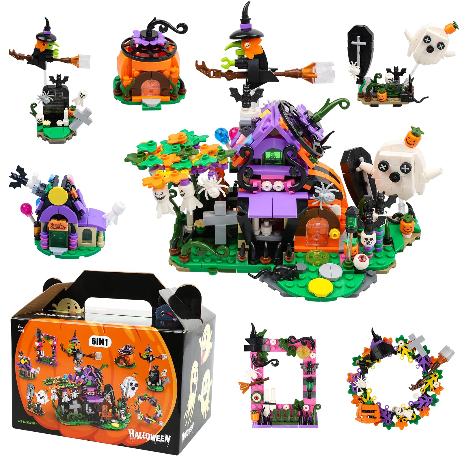 Набор MOEMOE BABY Halloween Building Block Model 6-in-1 Halloween Pumpkin House Ghost House 603 Pieces, фото №1