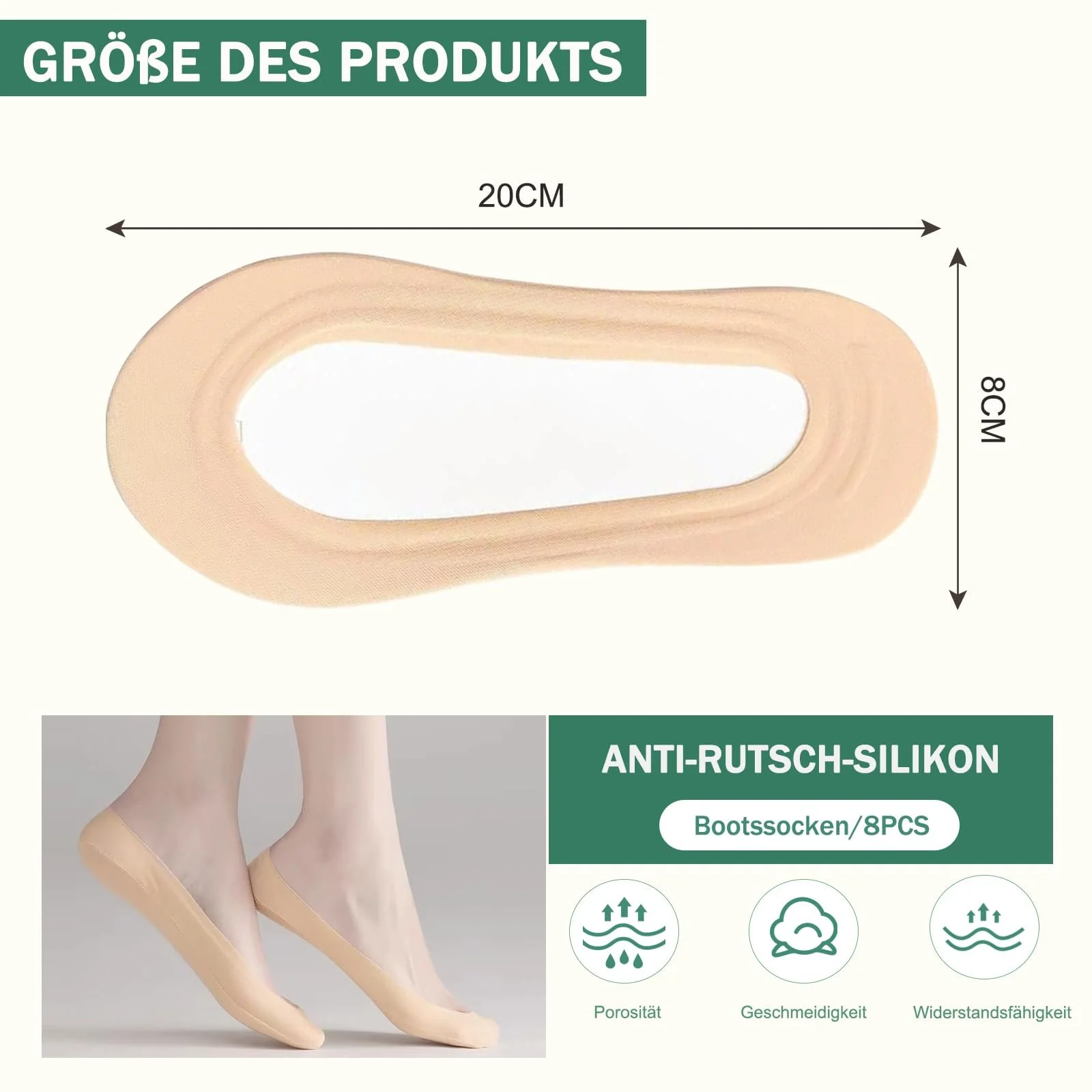 Невидимі шкарпетки для жінок (8 пар) Ice Silk Nude, фото №2 Невидимі шкарпетки для жінок (8 пар) Ice Silk Nude, фото №2