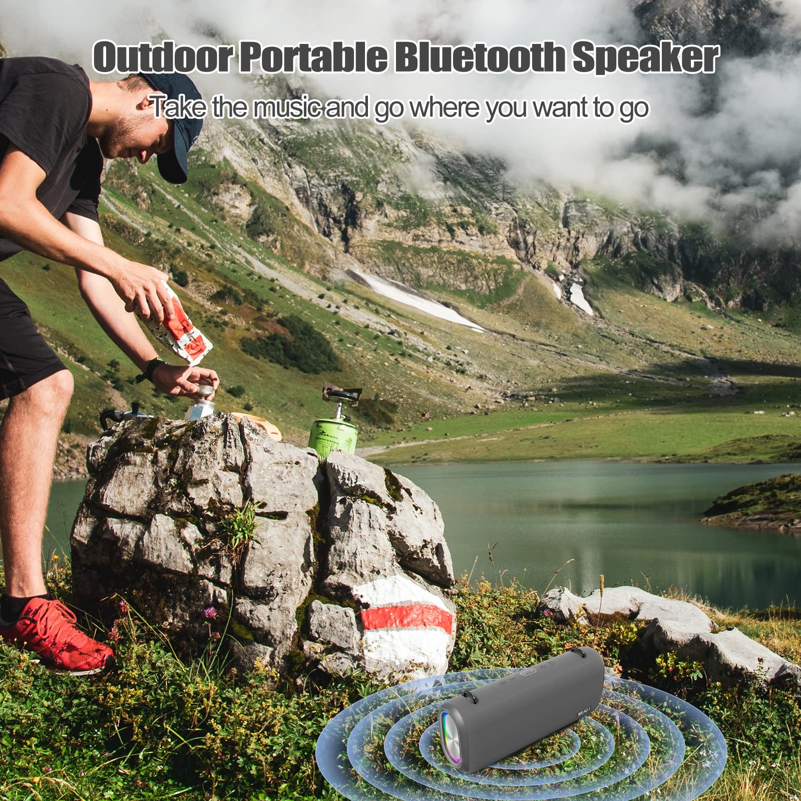 Портативна колонка MUQI Boombox IPX5 Waterproof Wireless Music Box 70W Extra Bass 20 Hours Playtime Outdoor TWS RGB LED Light (Grey), фото №5