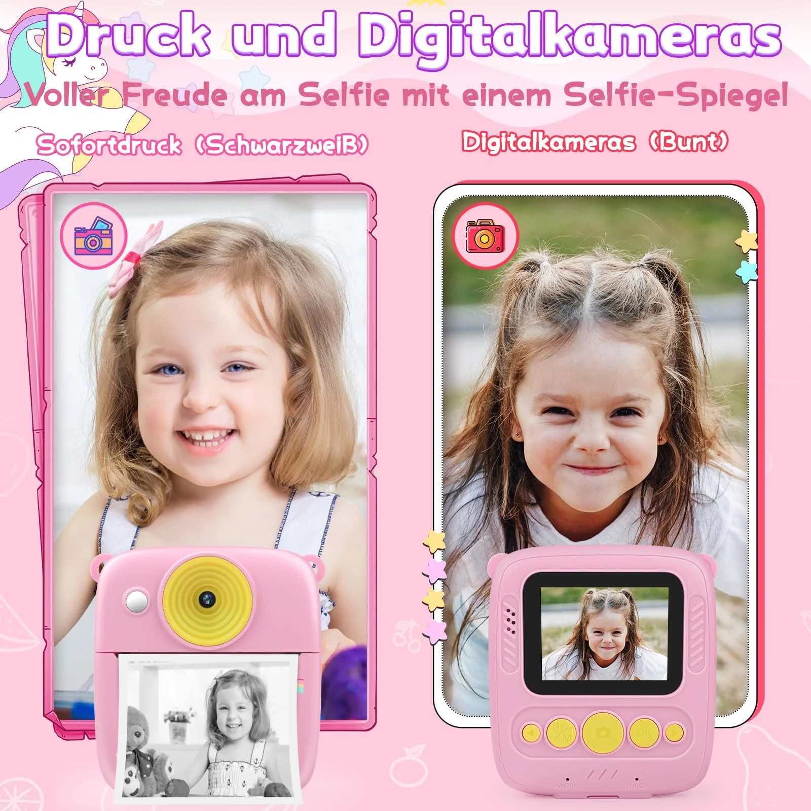 Фотокамера мгновенной печати Children 48MP Printing Paper & 32G TF Card 1080P Digital Camera Pink, фото №4