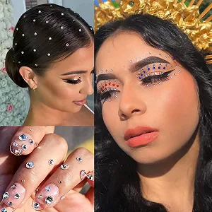 Самоклеящиеся блестящие стразы 15 цветов, косметические блестящие стразы для лица, 3 мм, 4 мм, 5 мм (900 шт.) synthetic.ua - Фото 1