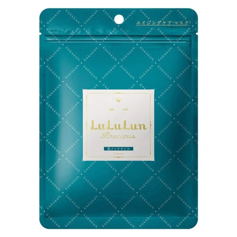 Маска для обличчя Lululun Precious Aging Care, зелена, 1 коробка на 7 штук (набір із зеленим чаєм), фото №1