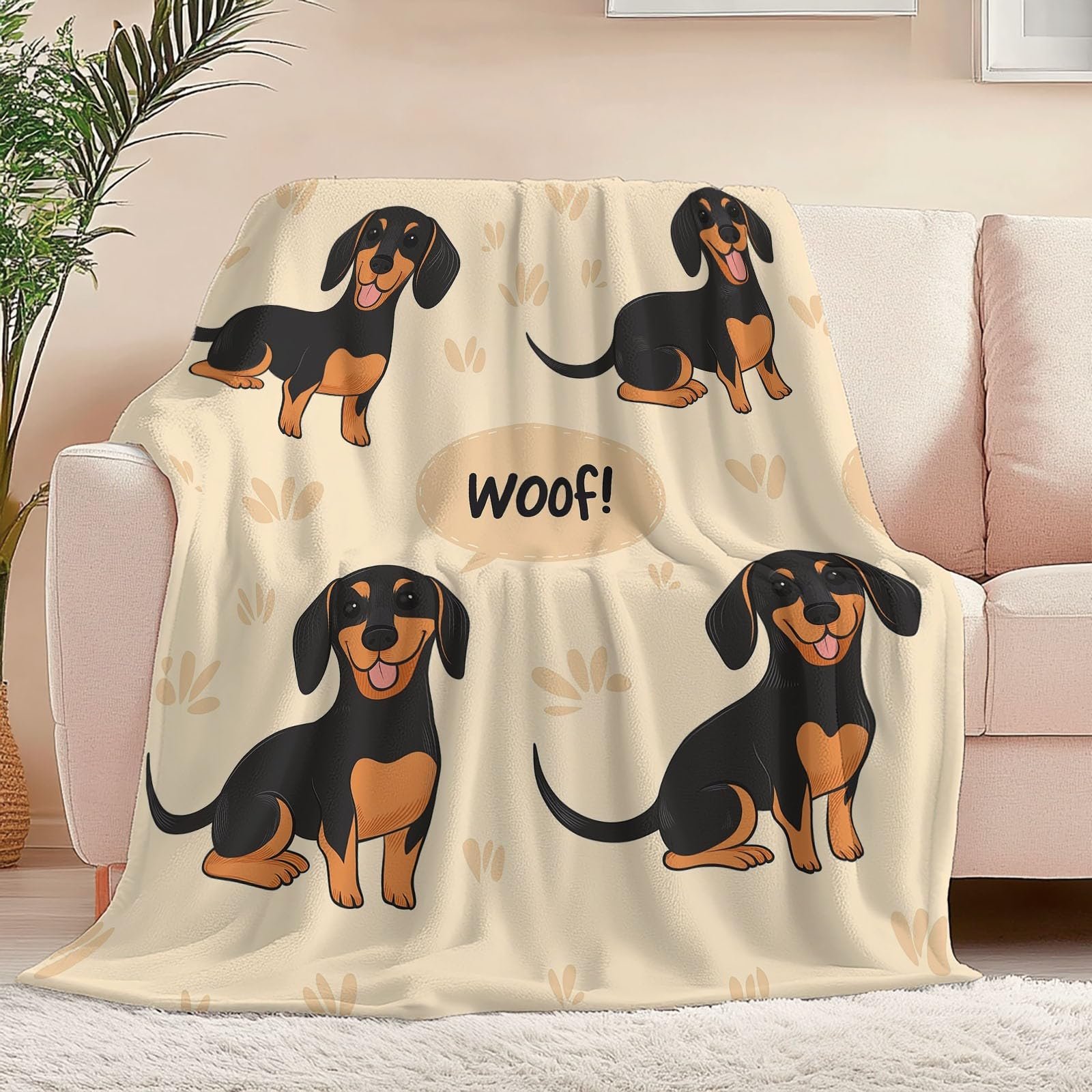 Одеяло Мягкое для дивана 130 x 150 см, Мягкое теплое с мультяшным щенком и буквами, с принтом, черно-коричневое, фото №4