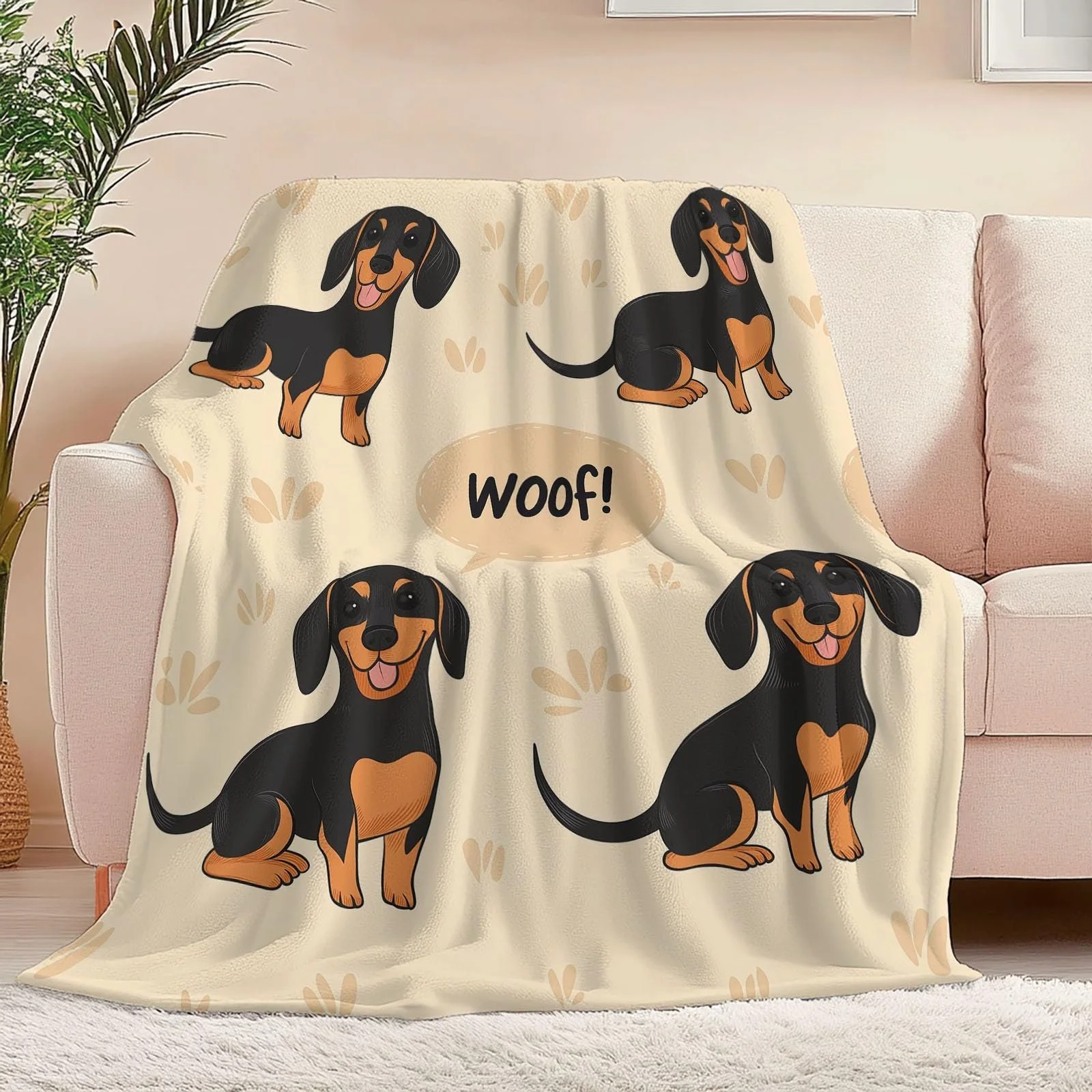 Покривало М'яка для дивану 130 x 150 см, М'яка тепла з мультяшним цуценям і літерами, з принтом, чорно-коричнева, фото №4